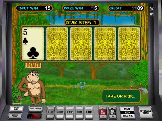 Рискованный раунд в аппарате Обезьянки Риск-игра в автомате Crazy Monkey